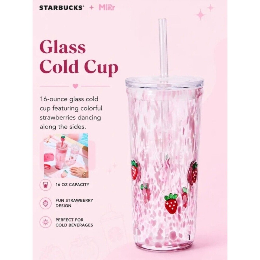 Starbucks Pink Strawberry 16oz Glass Tumbler with Straw - Picture 3 of 9